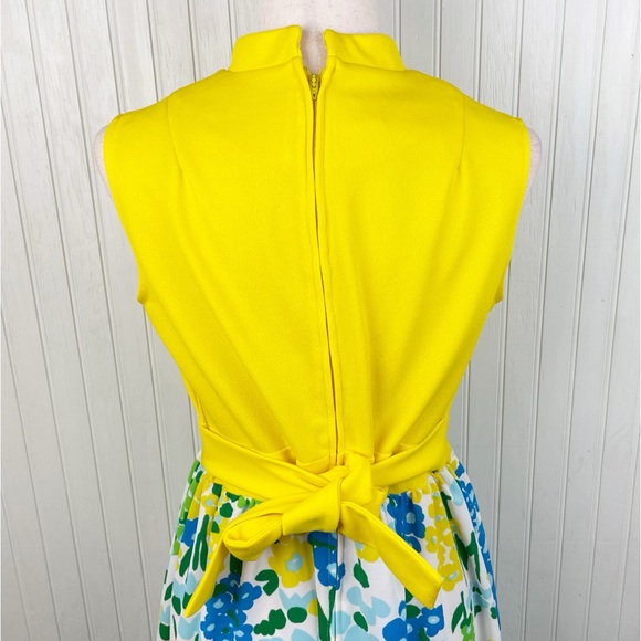 Vintage 60s 70s Puritan Young Forever Yellow Blue Floral Hostess Long Maxi Dress - Picture 10 of 15
